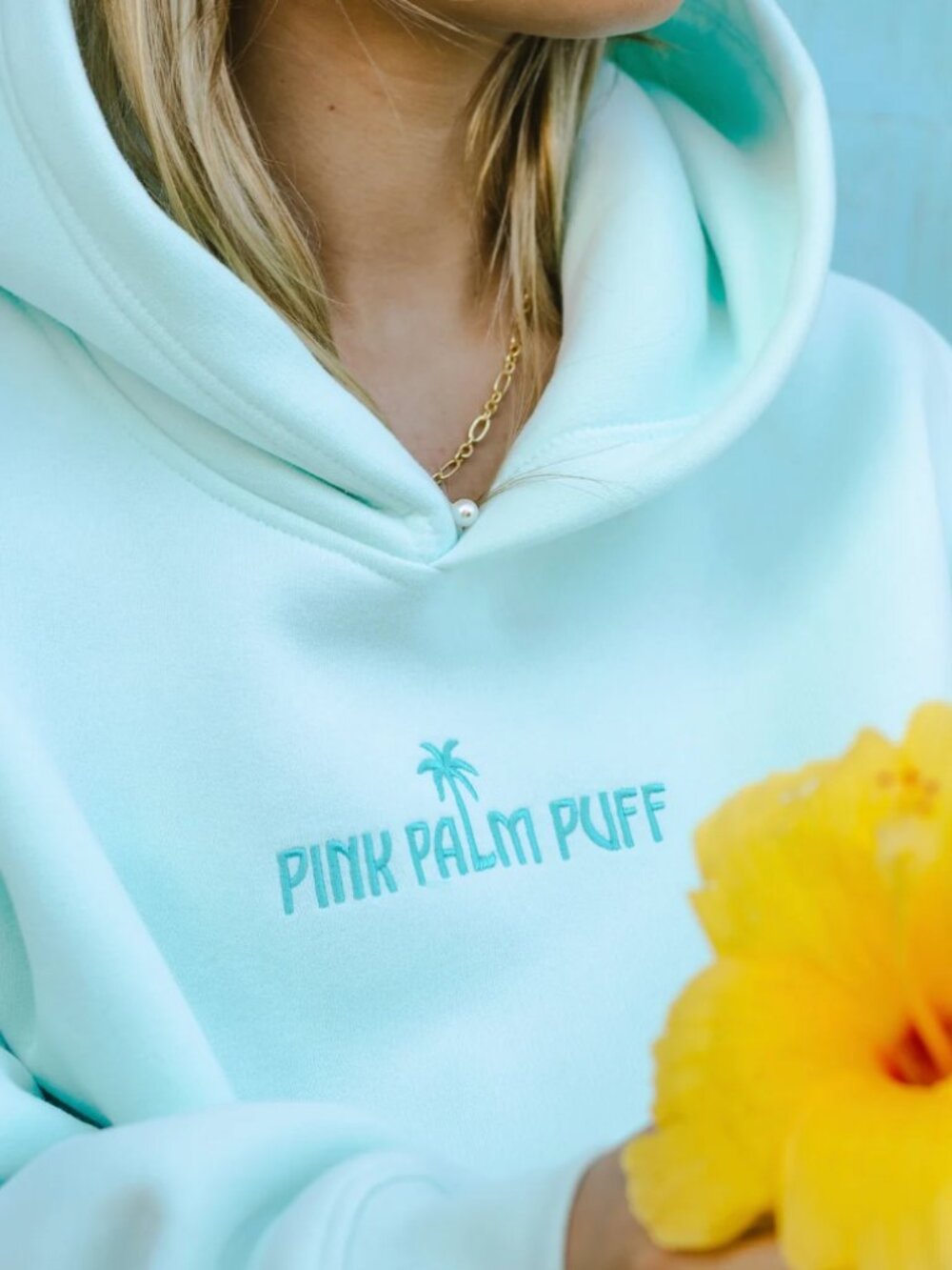 Pink Palm Puff Mint Breeze Oversized Hoodie Sweatshirt Medium